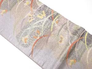 柴草に蝶模様織り出し　袋帯